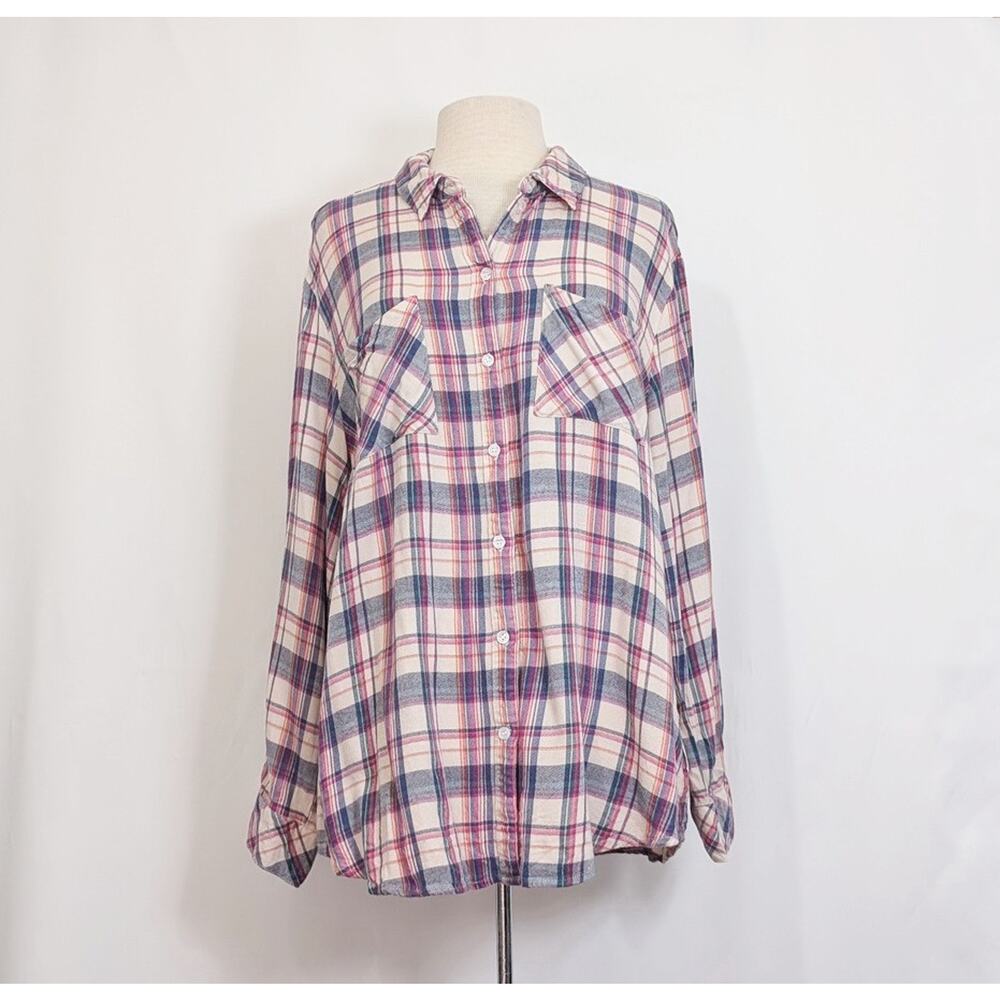 Stitch Fix Tunic Top Sanctuary Cream Plaid Rayon Long Sleeve Women's Size 1X